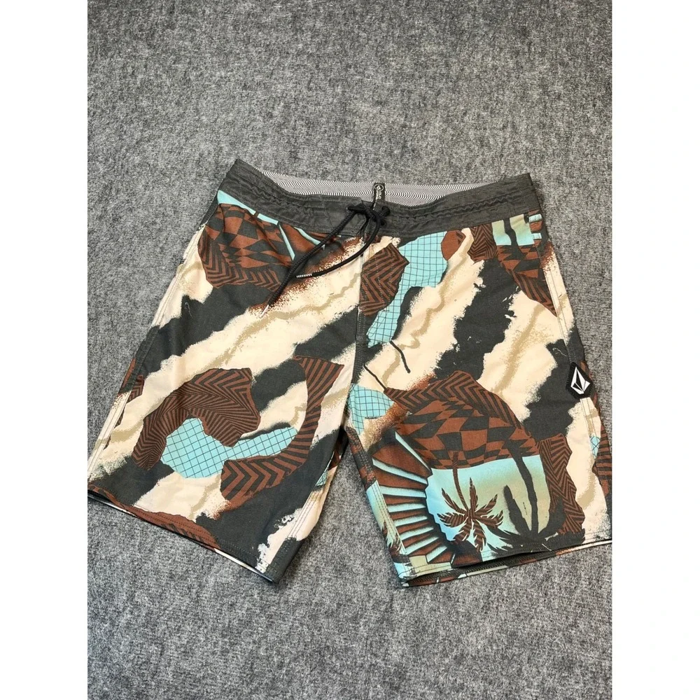 Volcom Stoneys Board Shorts Size 32‎ Palm Tree Print Beach Trunks